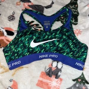 Blue and Green Nike Pro Sports Bra